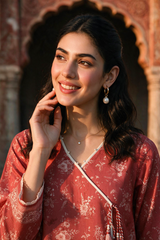 Zellbury dusty rose printed Khaddar 2 piece suit WUWQ1X20473 embroidery detail